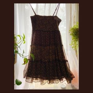 🤎 Brown Ruffle Y2K floral print sleeveless mini babydoll dress🤎